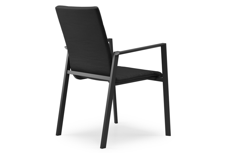 Cirello stapelbare tuinstoel in zwart aluminium en zwart luxe comfort textilene