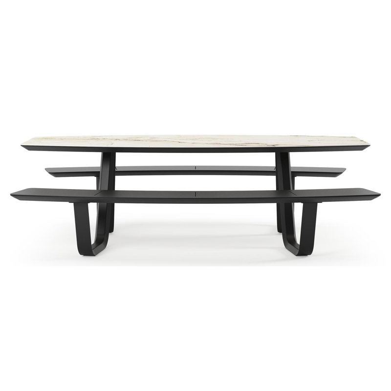 Table de pique-nique Forno forme de bateau en aluminium noir et céramique pleine Colorado Dunes - Lg. 240 x Lrg. 181 x Haut. 72 cm