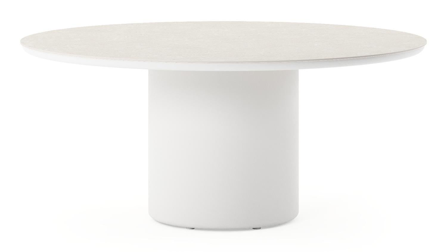 Amico low dining tuintafel rond in wit aluminium en volkeramiek Shilin - Dia. 148 x H 61 cm