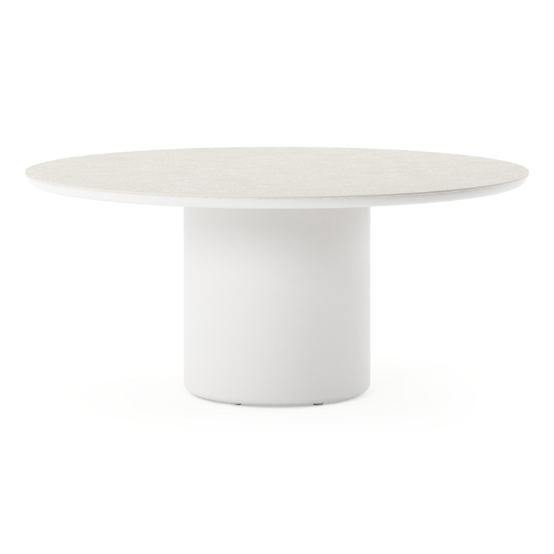 Amico low dining tuintafel rond in wit aluminium en volkeramiek Shilin - Dia. 148 x H 61 cm