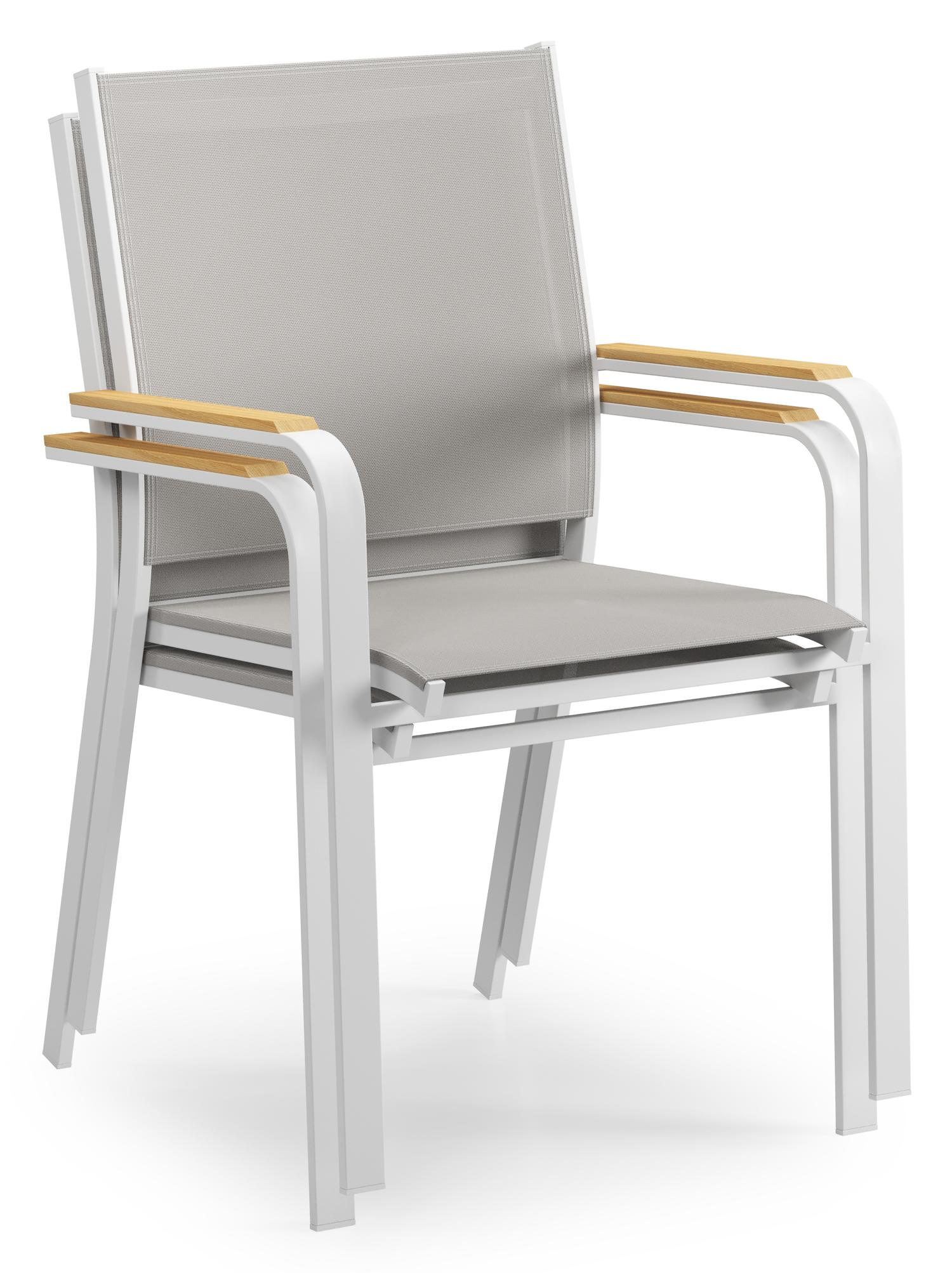 Mosa bootvormige tuinset in wit aluminium en sintered stone topo minerale met 6 Amalfi tuinstoelen