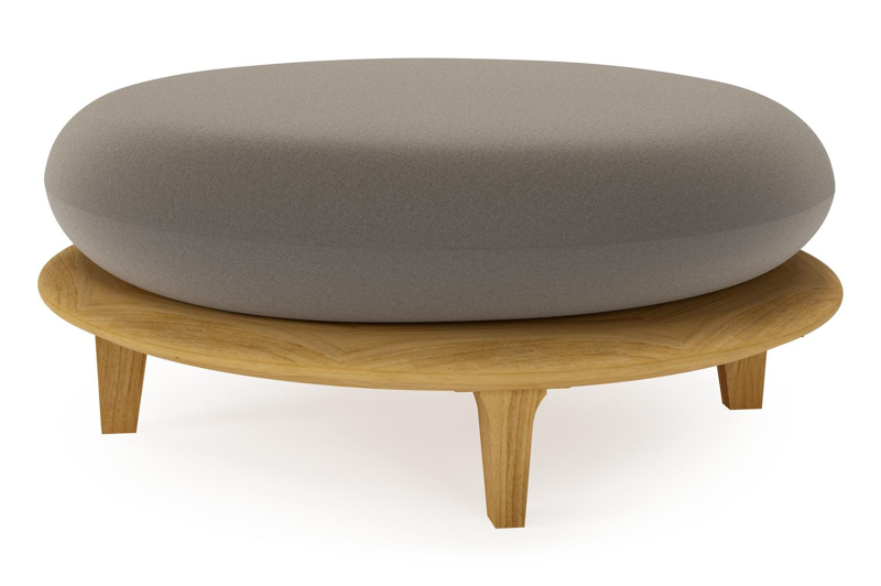 Bomero poef in teak met natte carbon beige all weather sunbrella® luxe kussen