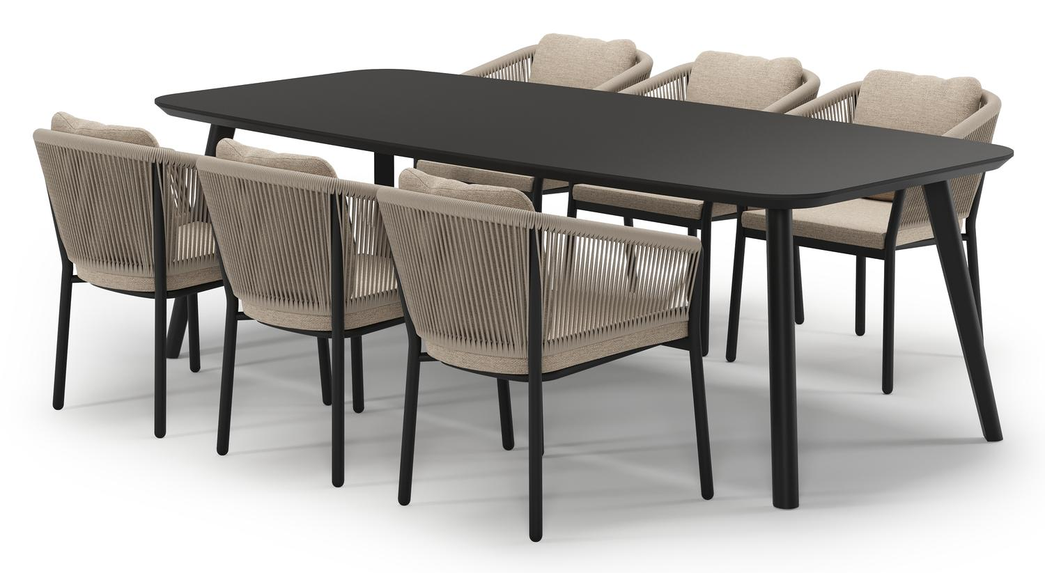 Mosa tuinset in zwart aluminium en notte minerale sintered stone met 6 Gerona tuinstoelen