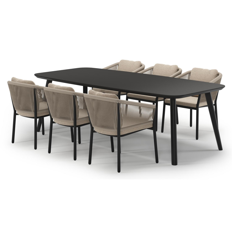 Mosa tuinset in zwart aluminium en notte minerale sintered stone met 6 Gerona tuinstoelen