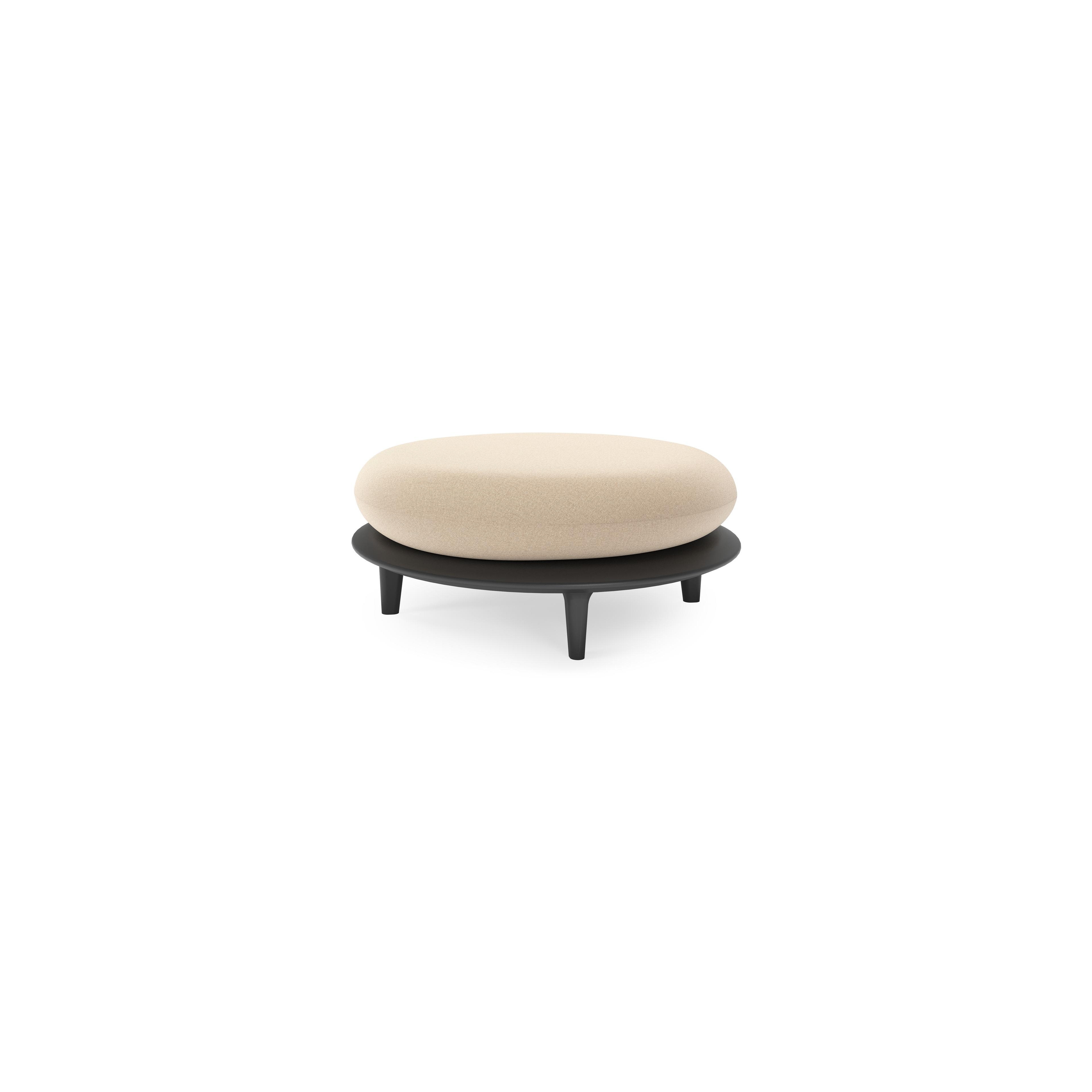 Bomero poef in zwart aluminium met natte heather beige all weather sunbrella® luxe kussen