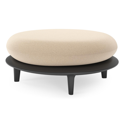 Pouf Bomero en aluminium noir et coussins en all weather sunbrella® luxe natte heather beige