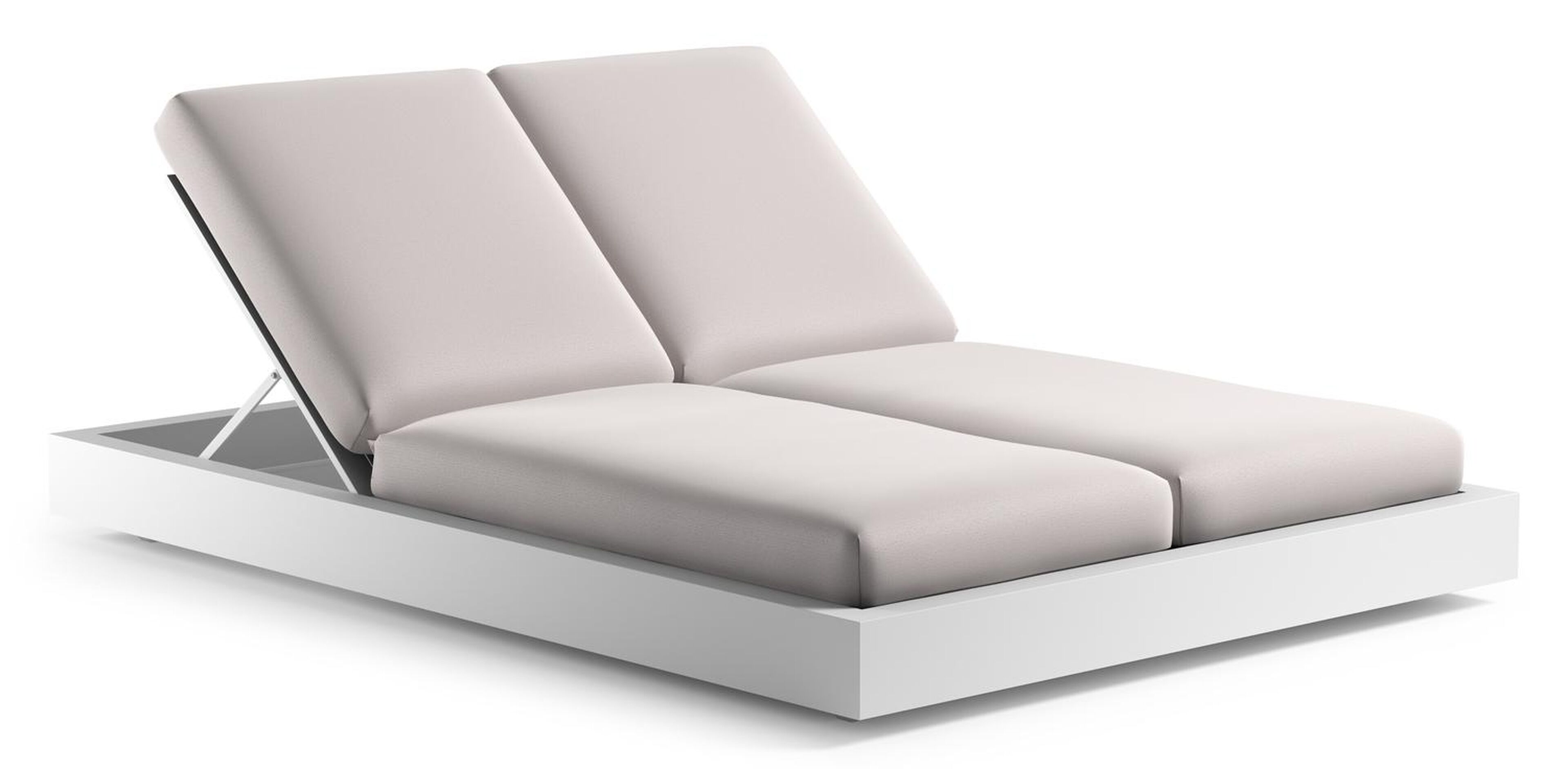 Como verstelbaar dubbel ligbed in wit aluminium met savane whisper all weather Sunbrella® luxe kussen