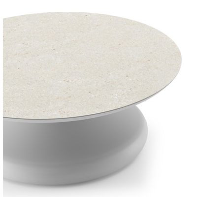 Bomero loungetafel rond in wit aluminium en volkeramiek Shilin - Dia. 84 x H 32.2 cm