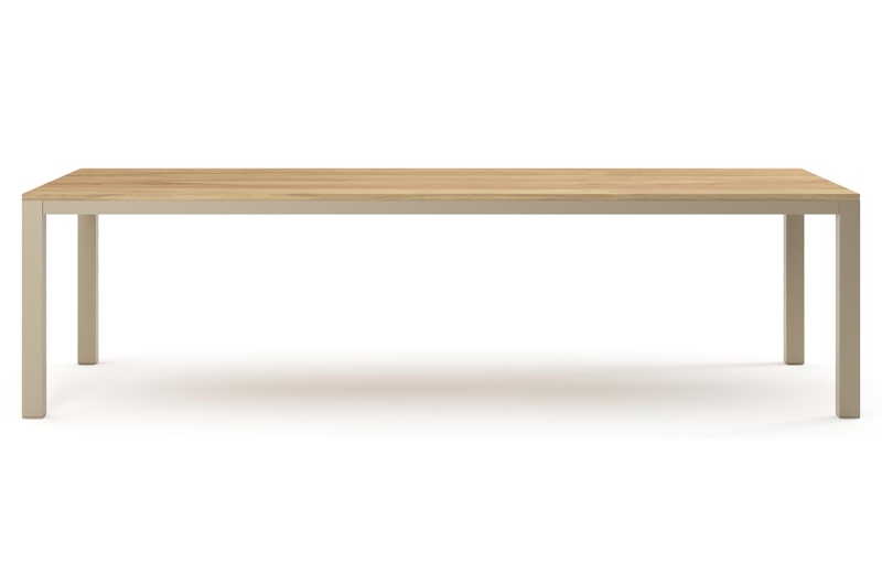 Table de jardin Como rectangulaire en aluminium beige et teck - Lg. 280 x Lrg. 110 x Haut. 73 cm