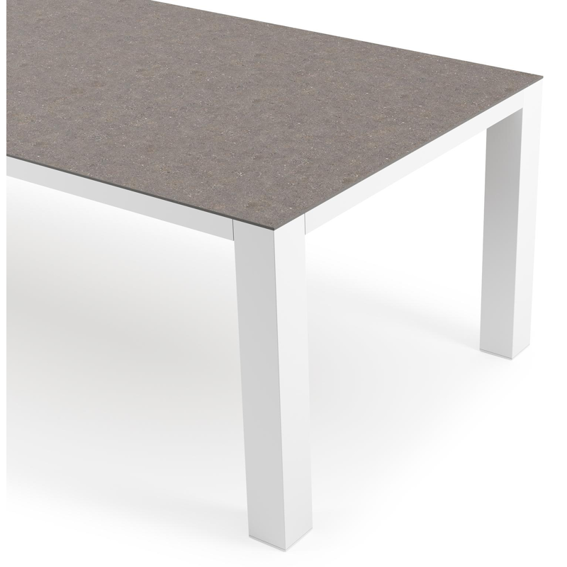 Table de jardin Nano rectangulaire en aluminium blanc et céramique pleine Wulong - Lg. 280 x Lrg. 110 x Haut. 75 cm