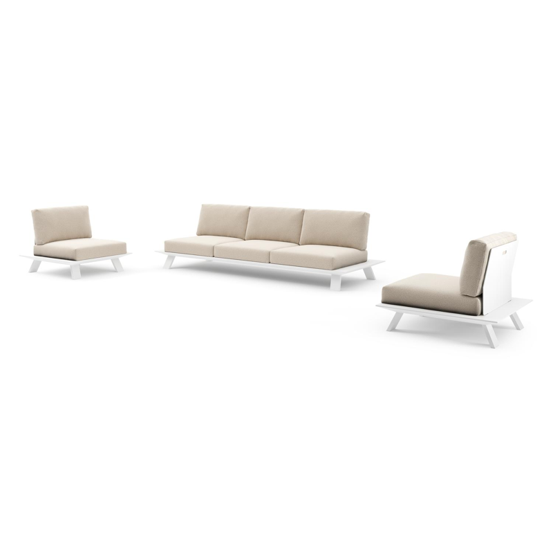 Salon de jardin Cesano en aluminium blanc et coussin en all weather Sunbrella® luxe lopi sand