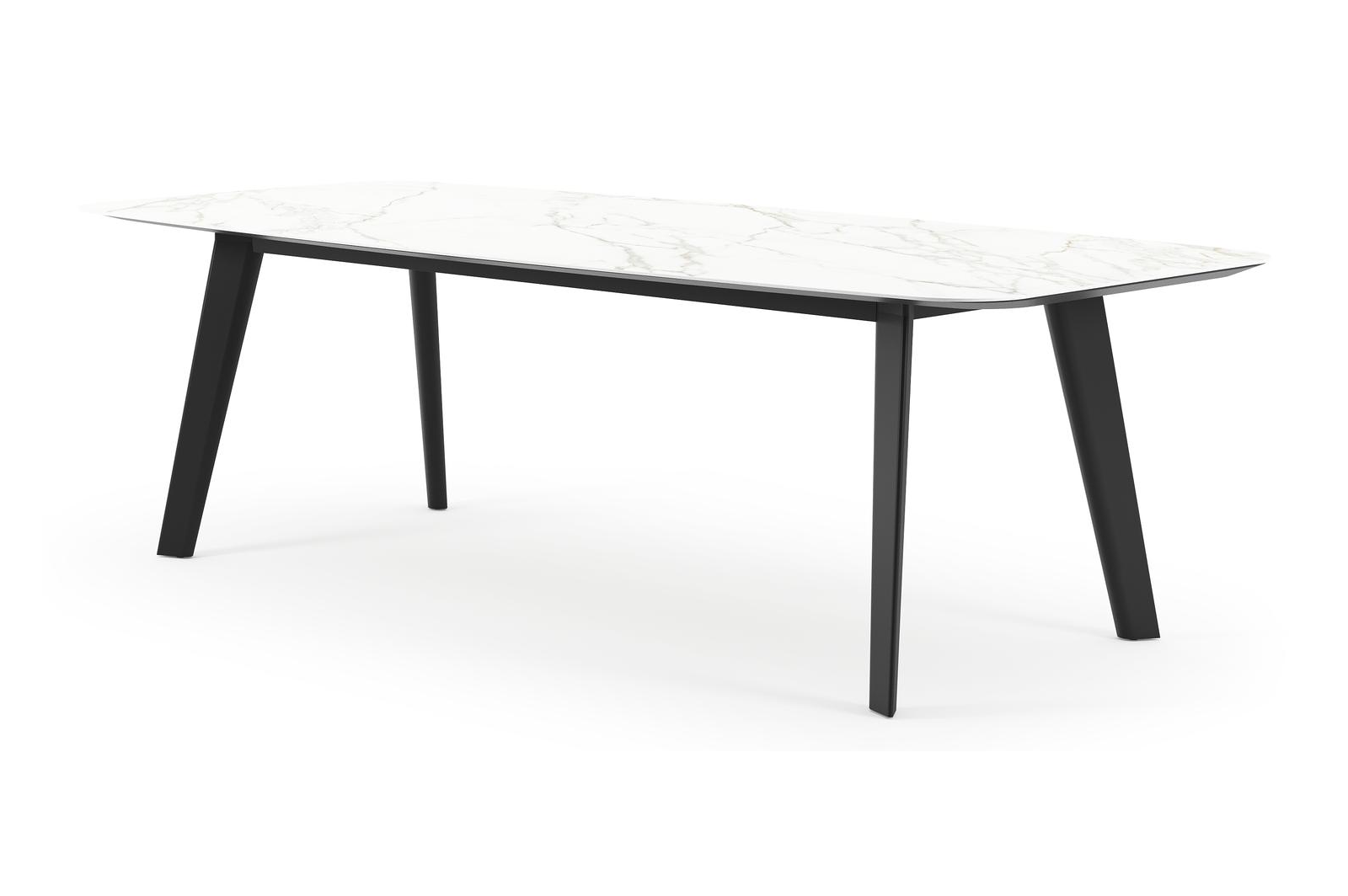 Lacrima tuintafel bootvorm in zwart aluminium en volkeramiek Calacatta - L 255 x B 115 x H 73 cm