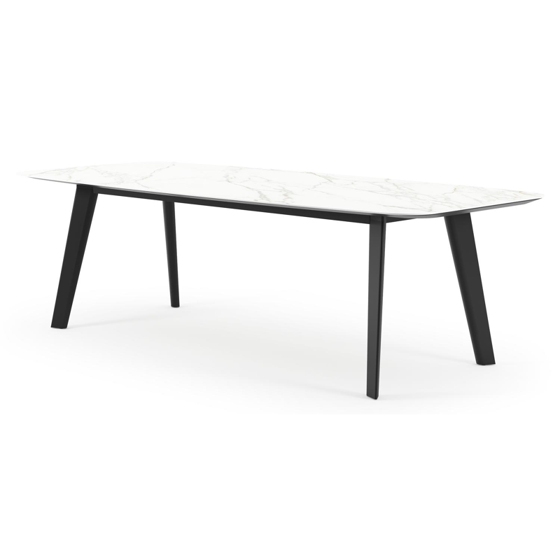 Lacrima tuintafel bootvorm in zwart aluminium en volkeramiek Calacatta - L 255 x B 115 x H 73 cm