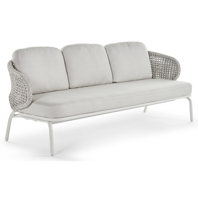 Donato loungebank 3-zit in wit aluminium en wit-grijs ronde wicker met savane whisper all weather sunbrella® luxe kussen