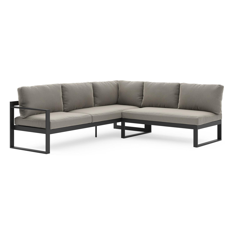 Salon de jardin d'angle Caldela en aluminium noir et coussins en weather+ softtouch gris