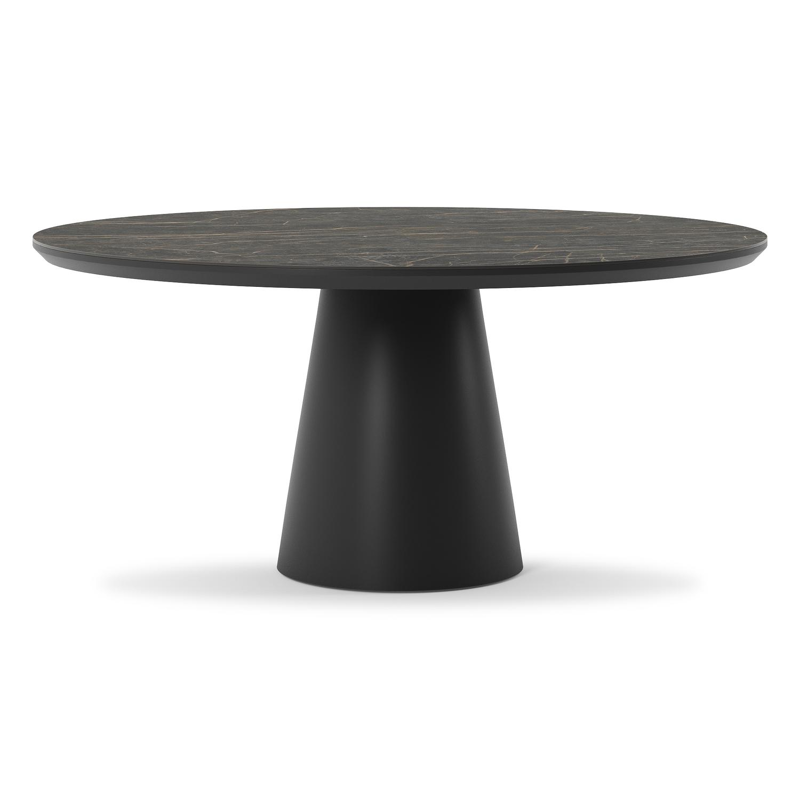 Donato tuintafel in zwart aluminium en volkeramiek black obsession - Dia. 148 x H 76 cm