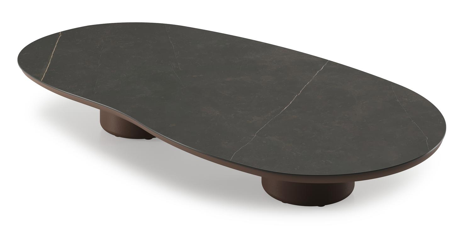 Amico loungetafel organisch in taupe aluminium en volkeramiek Calatorao - L 170 x B 91 x H 25 cm