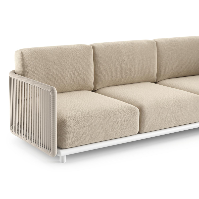 Organo loungeset in wit aluminium en beige verticaal geweven luxe vlakke rope met althea chalk all weather Cosytica kussen