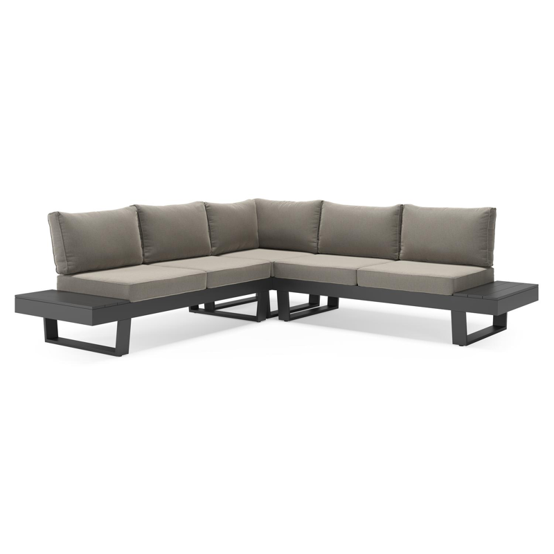 Alora loungehoek in zwart aluminium met grijs weather+ softtouch kussens