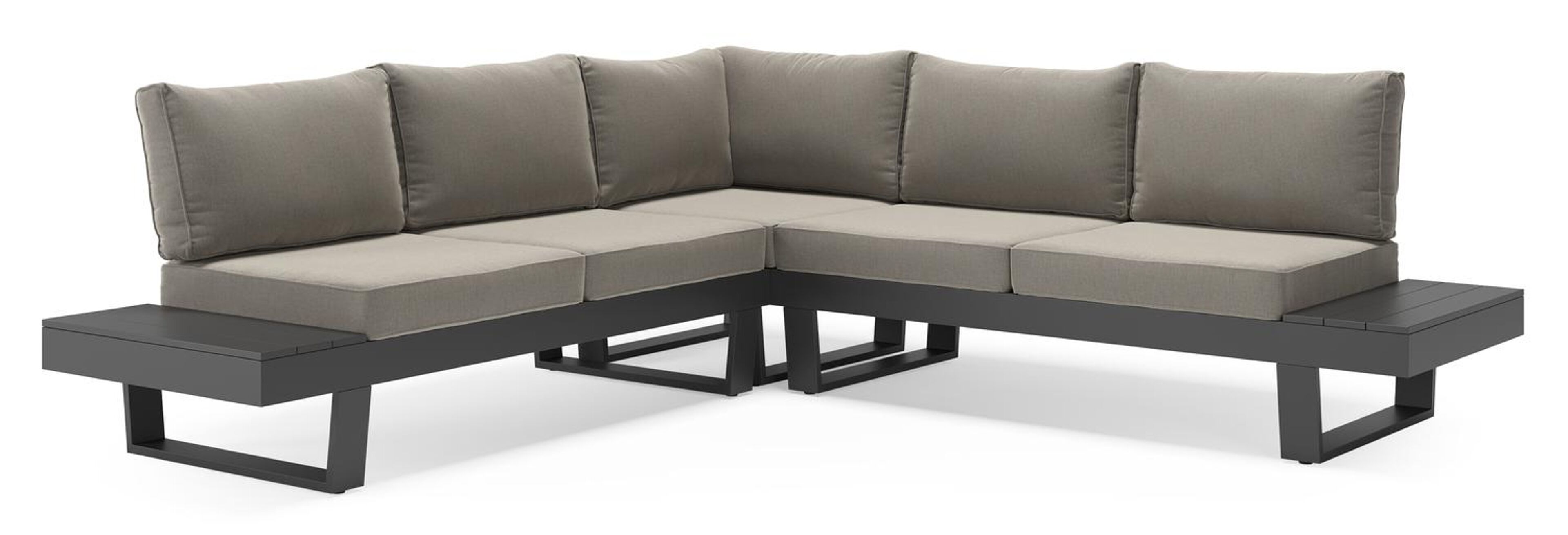 Alora loungehoek in zwart aluminium met grijs weather+ softtouch kussens
