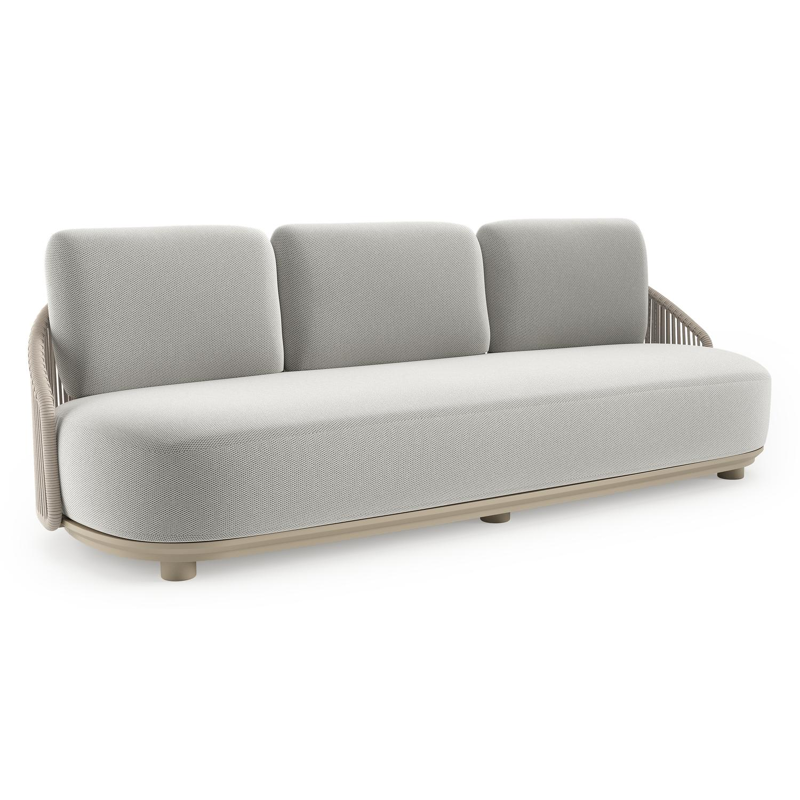 Vadelo loungebank in beige aluminium en beige verticaal geweven ronde rope met lopi ash all weather sunbrella® luxe kussen