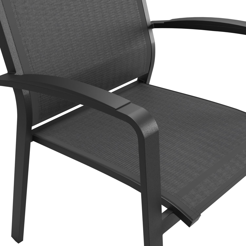 Lioni stapelbare tuinstoel in zwart aluminium en zwart textilene