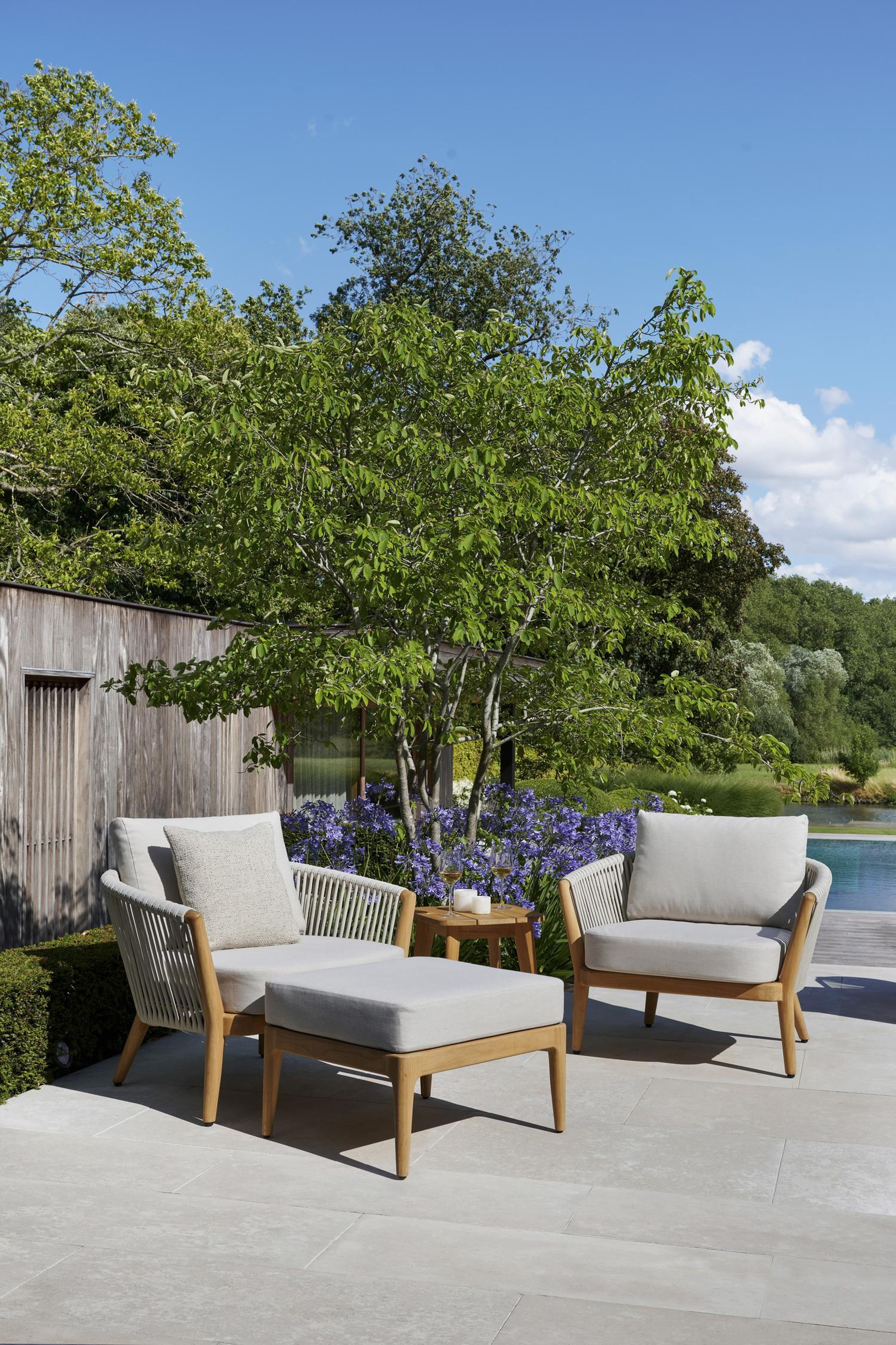 Orso loungezetel 1-zit in teak en beige rope met lopi marble all weather sunbrella® luxe kussen