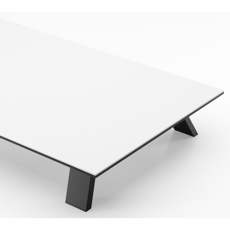 Table de basse Cesano rectangulaire en aluminium noir et céramique pleine Arctic White - Lg. 140 x Lrg. 80 x Haut. 24.2 cm