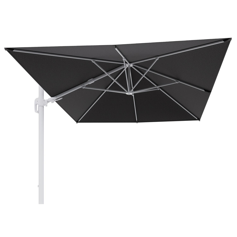 Parasol pendant Rufina avec fonction tilt en aluminium blanc et toile de parasol en All Weather Solica Firenze Tunder  - Lg.1 400 x Lg.2 300 cm (sans pied de parasol