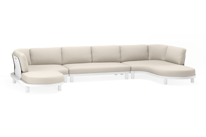 Donato loungehoek in wit aluminium met chartres silver all weather sunbrella® luxe kussens