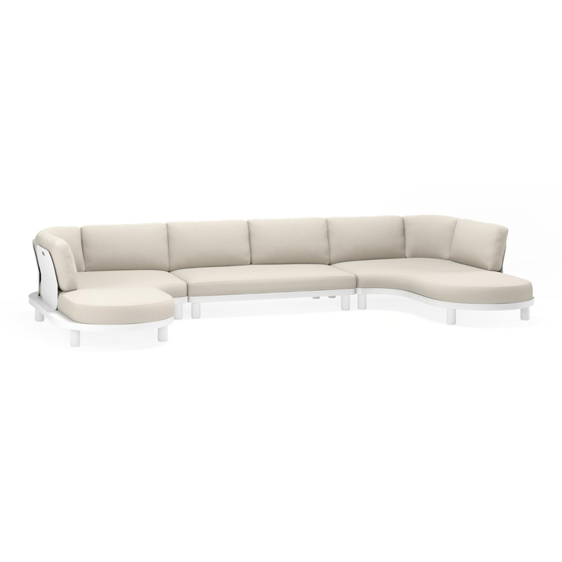 Donato loungehoek in wit aluminium met chartres silver all weather sunbrella® luxe kussens