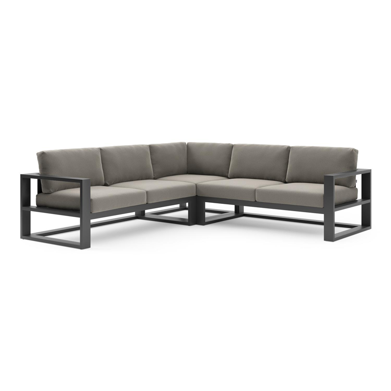 Verato loungehoek in zwart aluminium met lopi charcoal all weather sunbrella® luxe kussen