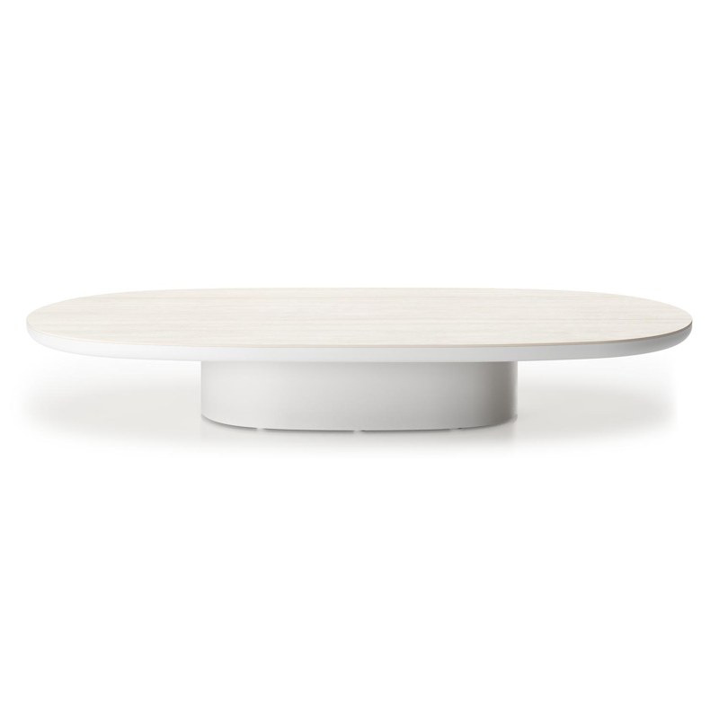 Amico loungetafel bombo in wit aluminium en volkeramiek Travertino Bianco - L 171 x B 89 x H 24 cm