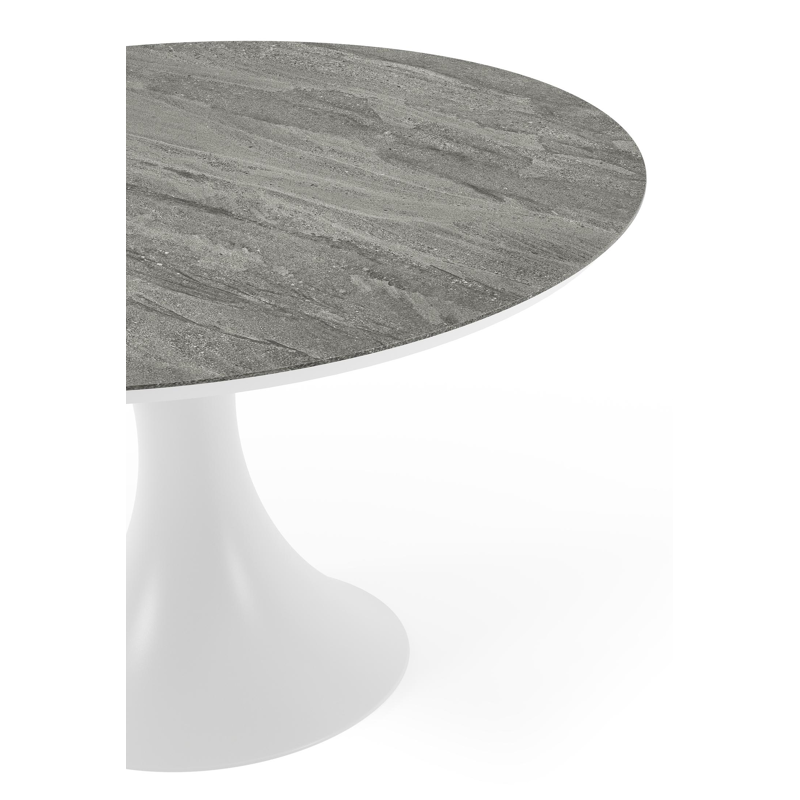 Fano tuintafel rond in wit aluminium en volkeramiek Aspen Grey - Dia. 130 x H 75 cm
