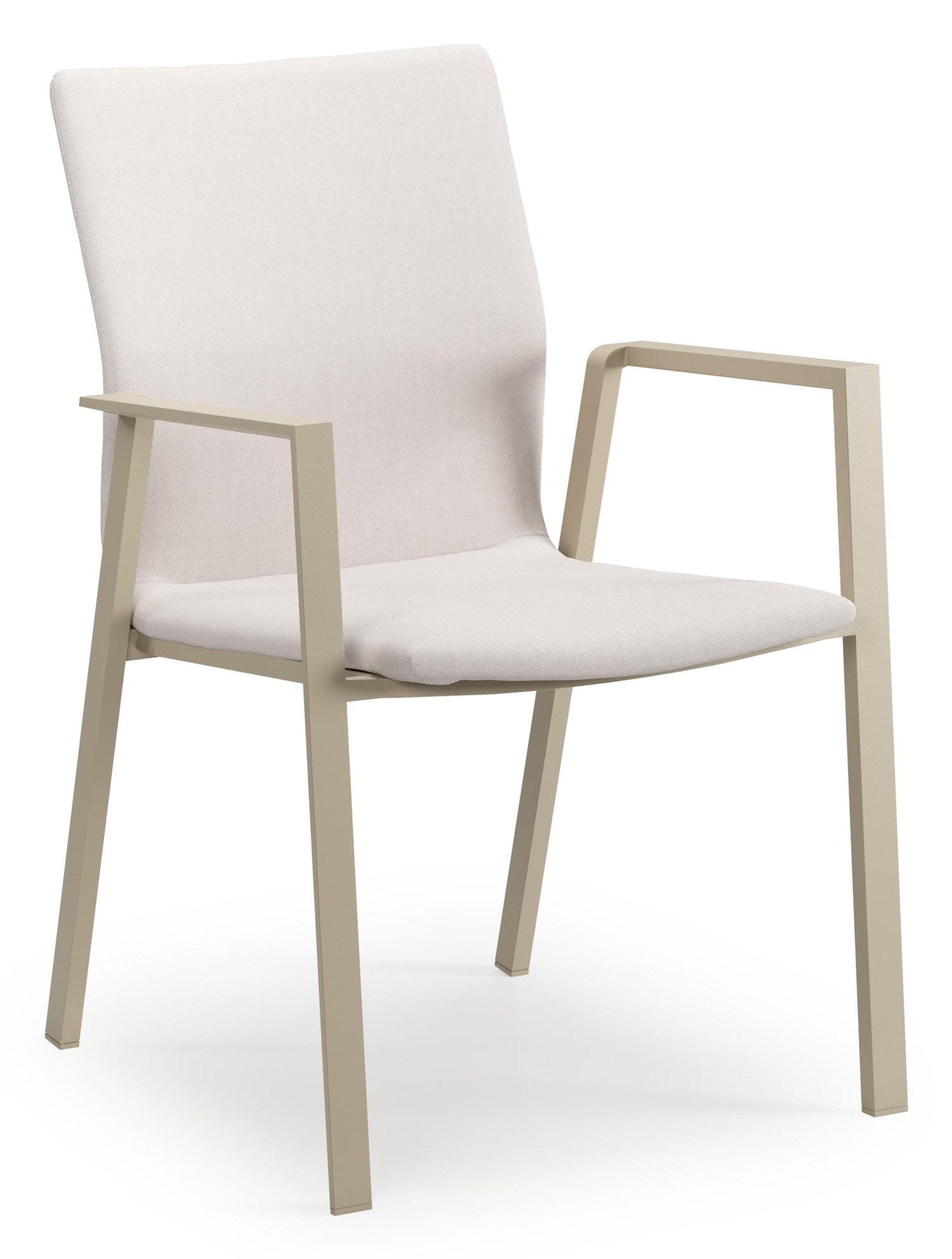Livo tuinset in beige aluminium en crema minerale sintered stone met 6 stapelbare Madura tuinstoelen
