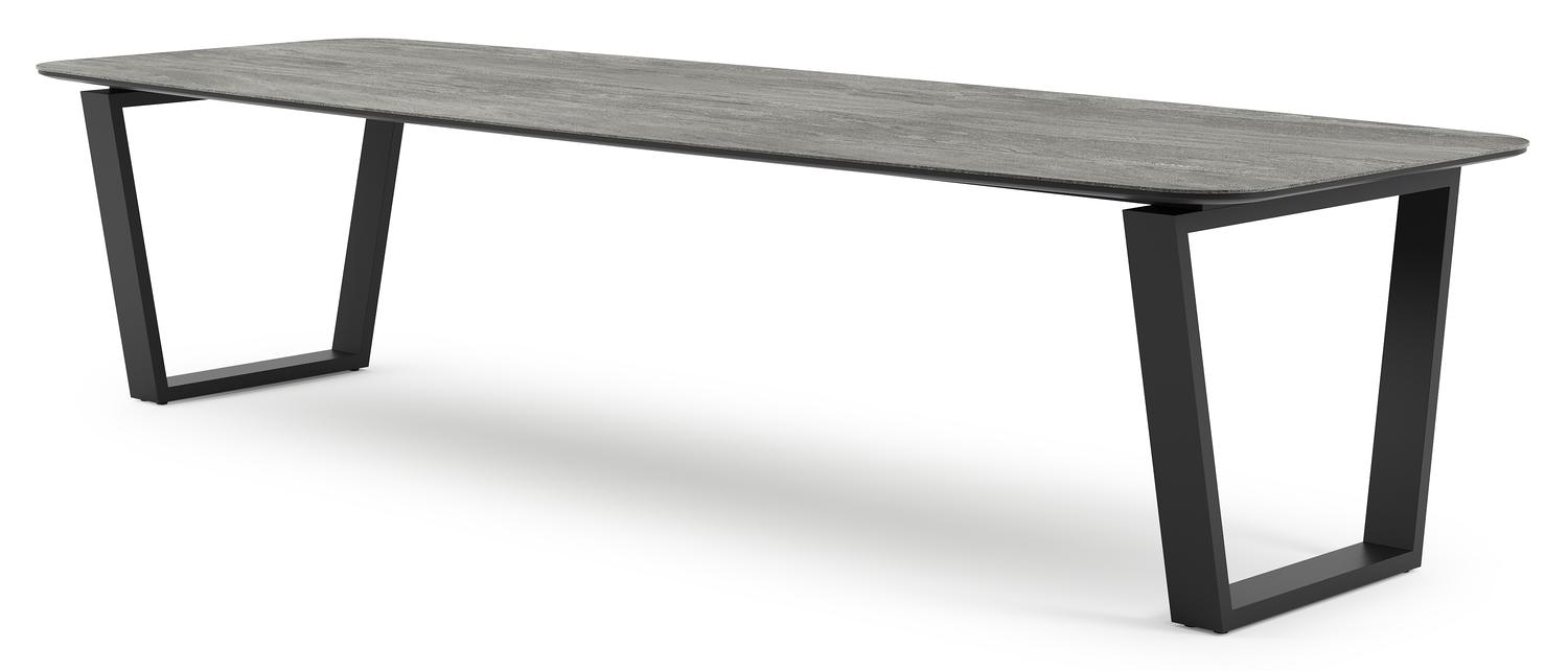Table de jardin Pagino en aluminium noir et céramique pleine aspen grey - Lg 315 x Larg. 115 x H 74 cm