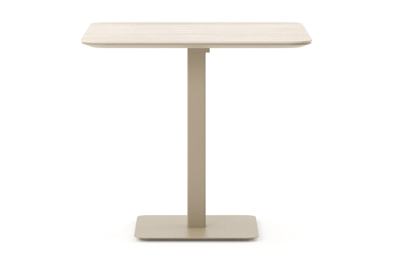 Fano tuintafel afgerond vierkant in beige aluminium en volkeramiek Travertino Bianco - L 80 x B 80 x H 72.5 cm