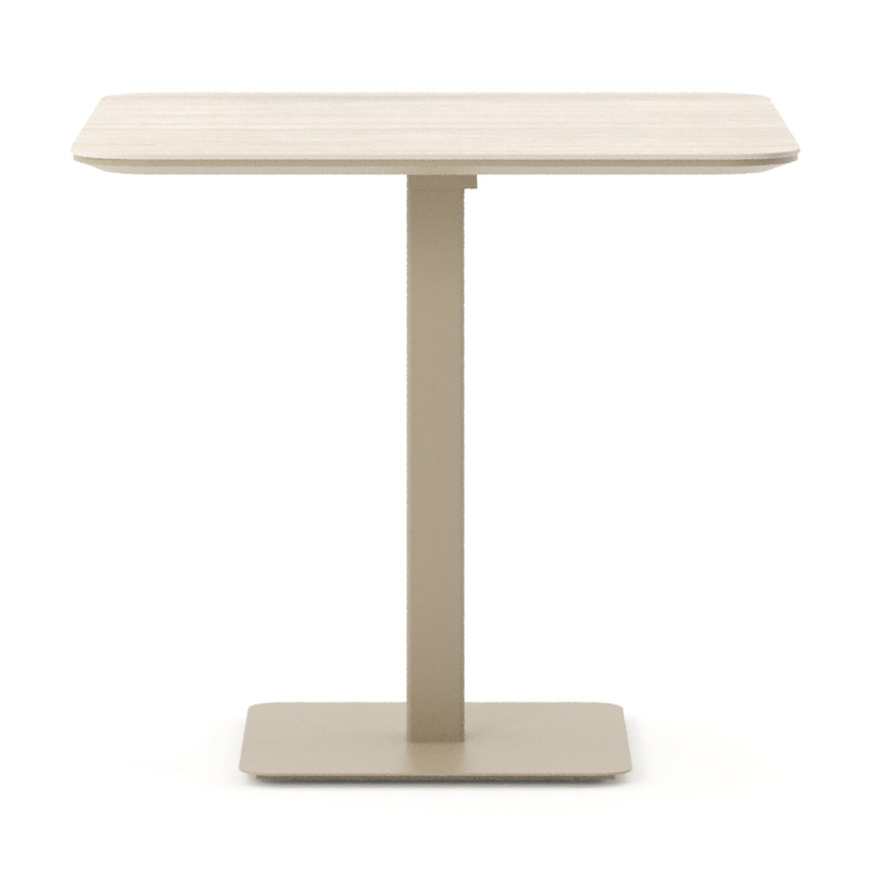 Table de jardin Fano inclinable carré arrondi en aluminium beige et céramique pleine Travertino Bianco - Lg. 80 x Lrg. 80 x Haut. 72.5 cm