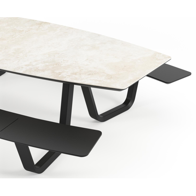 Forno picknicktafel bootvorm in zwart aluminium en volkeramiek Rapolano L 280 x B 192 cm
