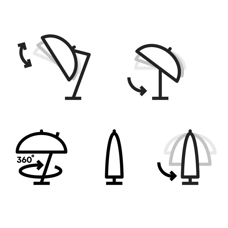 Rufina zweefparasol met tiltfunctie in houtlook met beige all weather sunbrella® premium parasoldoek - L1 300 x L2 400 cm (met voet)