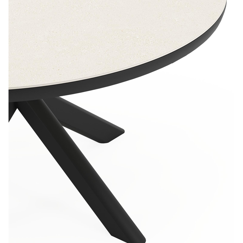 Pamplona tuinset in zwart aluminium en crema minerale sintered stone met 6 Gerona tuinstoelen