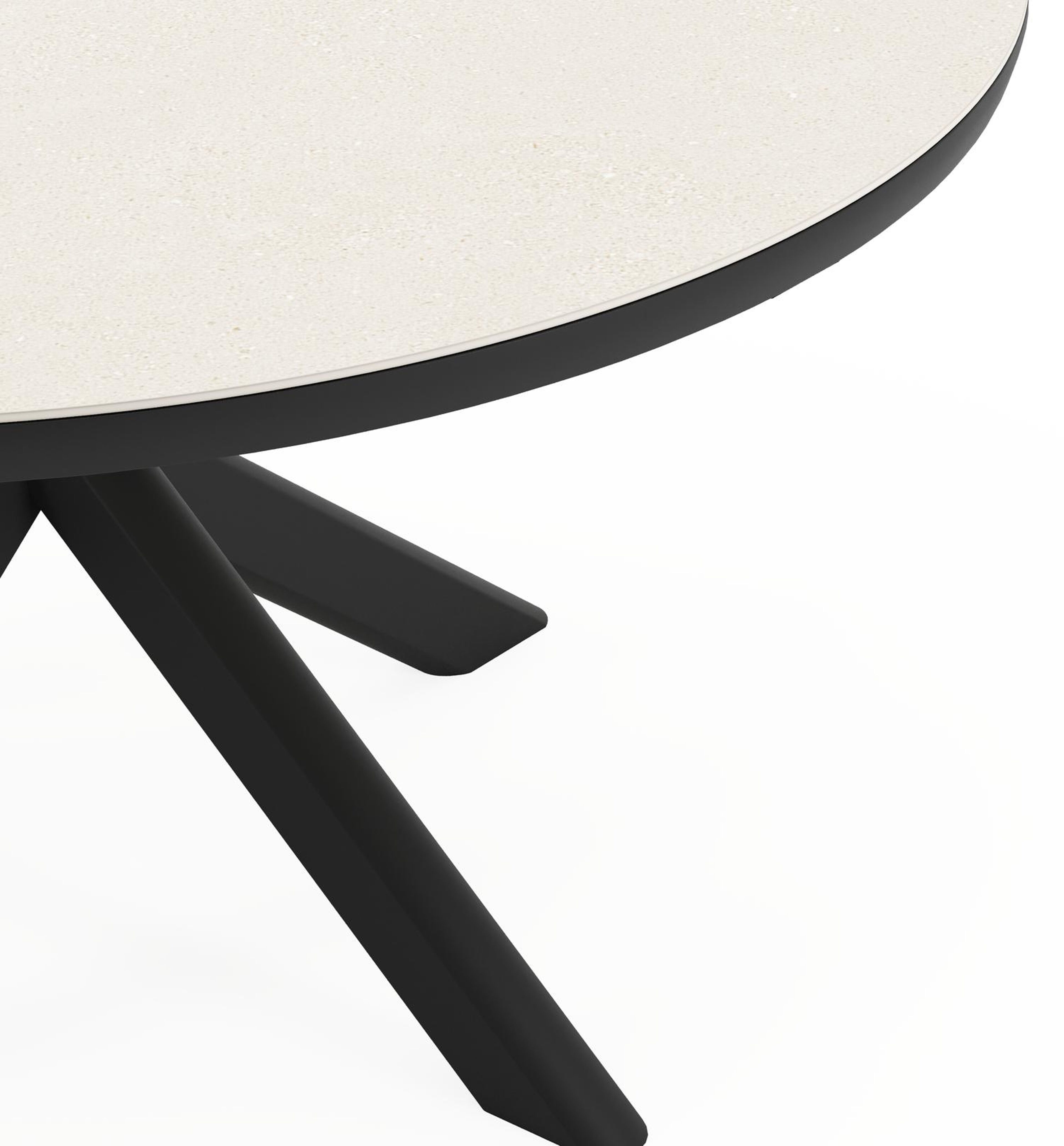 Pamplona ronde tuinset in zwart aluminium en sintered stone crema minerale met 6 Calobra tuinstoelen