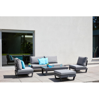 Modica lounge poef in zwart aluminium met grijs textilene kussen