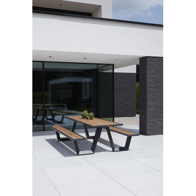 Sevilla picknicktafel in zwart aluminium en teak tafelblad - L 240 x B 175 x H 71 cm