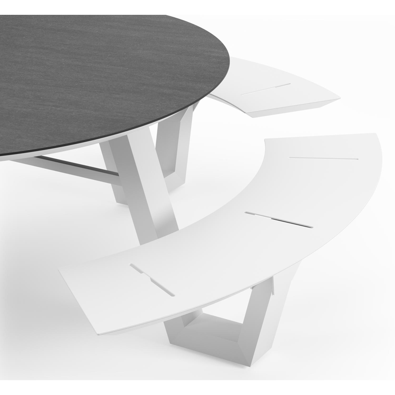Rondino picknicktafel rond in wit aluminium en volkeramiek Basalt Black - Dia. 236 x H 71.5 cm