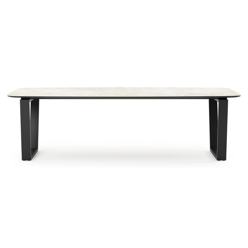 Table de jardin Pagino forme de bateau en aluminium noir et céramique pleine Rapolano Lg. 255 x Lrg. 115 cm