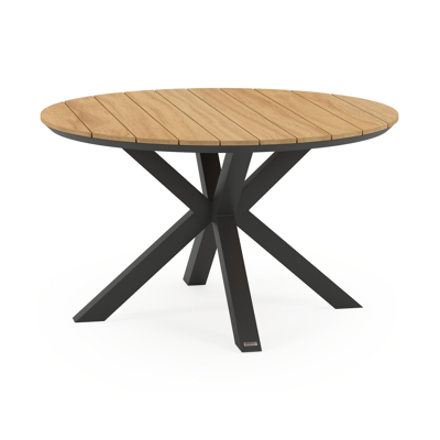 Table de jardin Nano en aluminium noir et teck - Dia. 130 x H 72 cm
