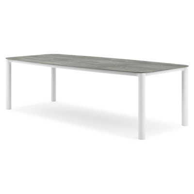 Table de jardin Orso forme de bateau en aluminium blanc et céramique pleine Aspen Grey - Lg. 255 x Lrg. 115 x Haut. 75 cm