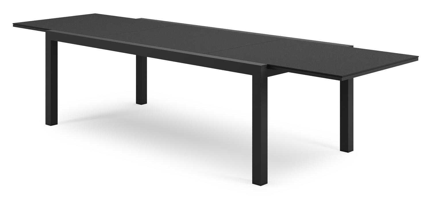 Table de jardin Calobra rectangulaire en aluminium noir et sintered stone notte minerale - Lg. 220 - 330 x Lrg. 107 x Haut. 73 cm