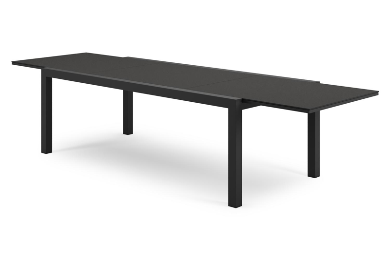 Calobra tuintafel rechthoekig in zwart aluminium en sintered stone notte minerale - L 220 - 330 x B 107 x H 73 cm